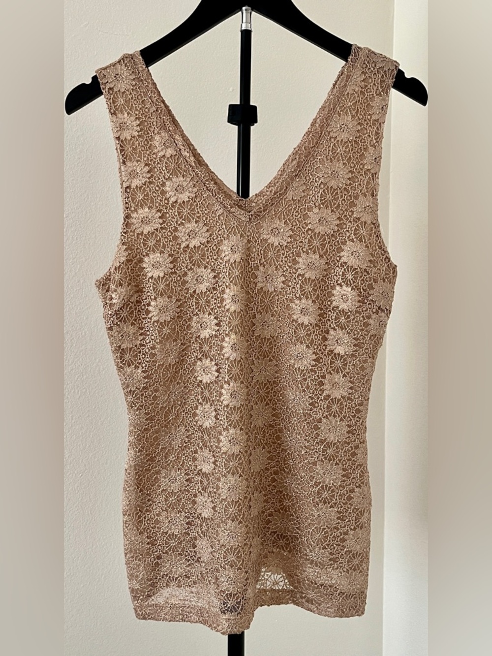 Banana Republic Lace Tank ✨ Rose Gold Metallic Top | Lined | Dressy | Feminine